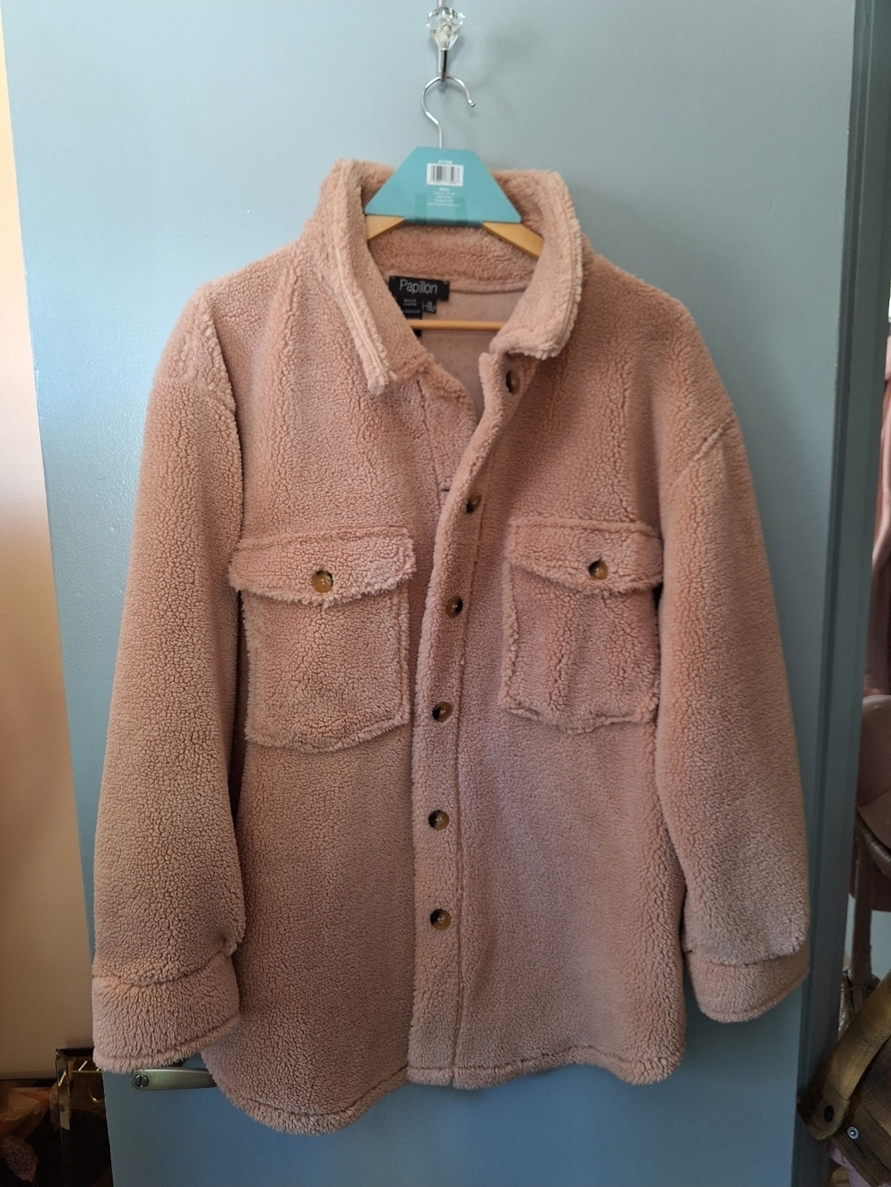 Papillon Blanc Cozy Plush Shacket in Light Blush